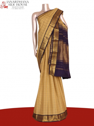 Pure Handloom Double Checks Kanjeevaram Silk Saree